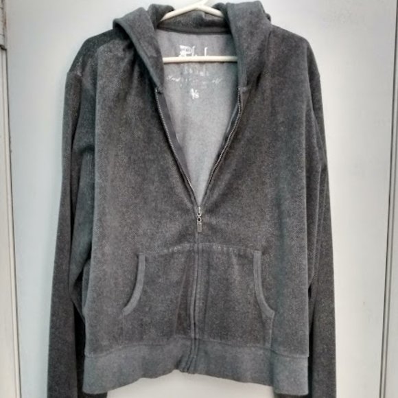 Victoria's Secret Tops - PLUSH & LUSH BY VICTORIA'S SECRET GRAY VELVET/SILVER METALLIC HOODIE JACKET XL